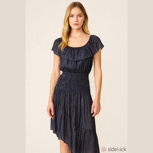 Muche & Muchette Lavish Navy Metallic Asymmetrical Dress NWT, One Size